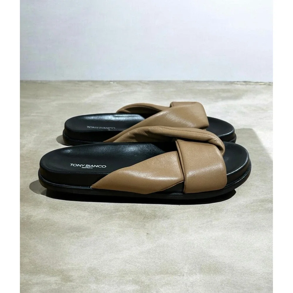 TONY BIANCO Ives Leather Slide Sandals Taupe Brown Black Sole EU 36 Comfort